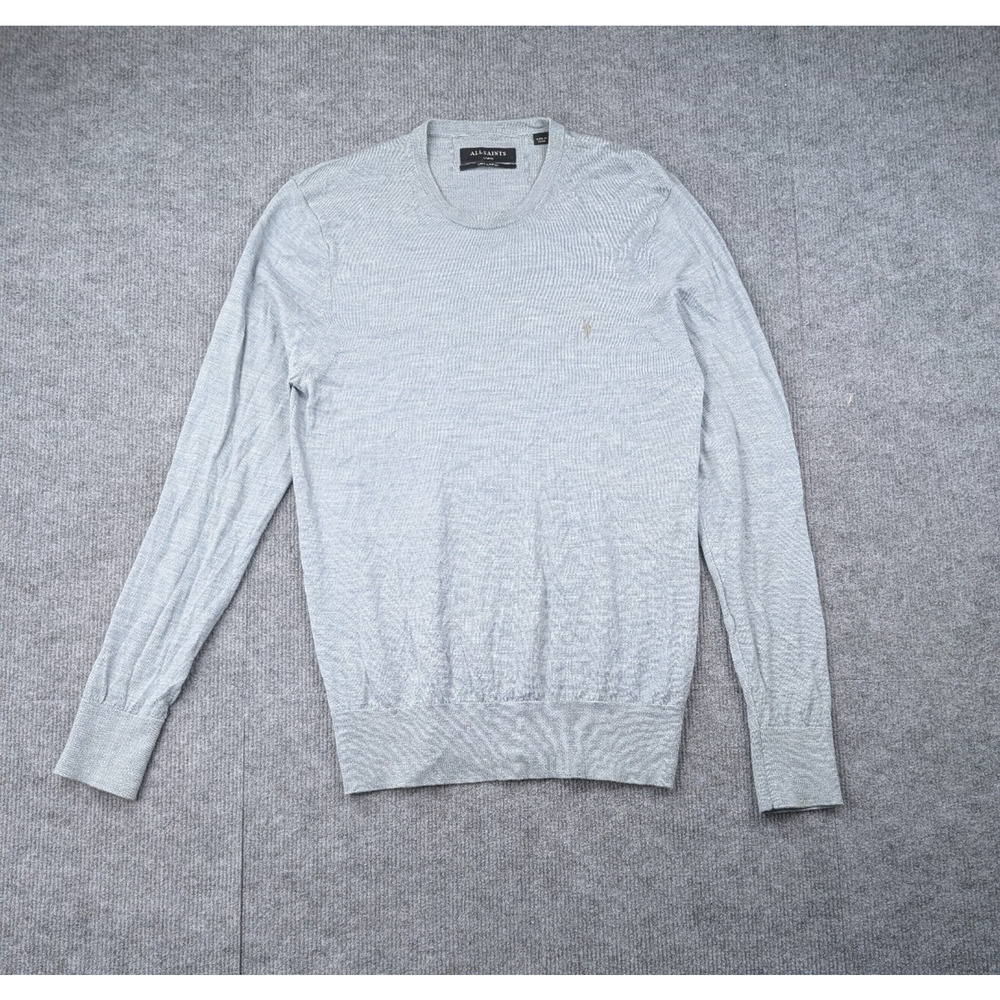 All Saints Sweater Mens Large Merino Wool Gray Quiet Luxury Timeless Pullover